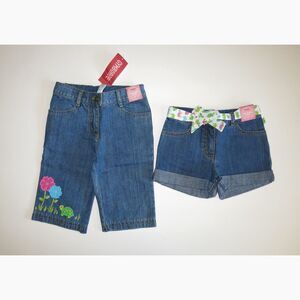 Gymboree baggy capri pants jeans cuffed denim shorts pink blue turtle belt 2 2T